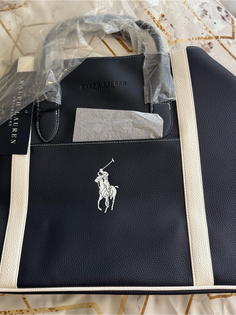 Ralph Lauren Navy and Cream Polo Logo Men’s Duffle Bag - Picture 3 of 4